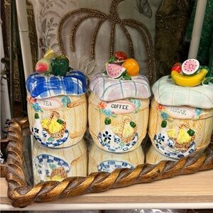 Vintage Cottage core Ceramic Kitchen Canisters Set